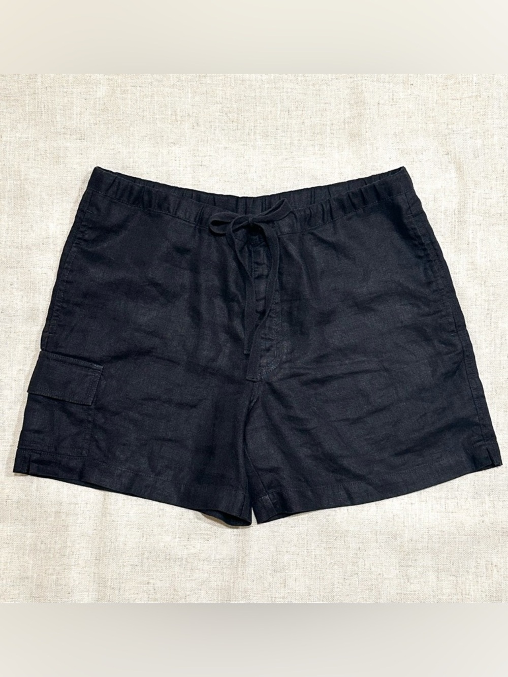 Eddie Bauer Black Linen Drawstring Casual Shorts Summer Cargo